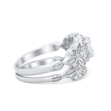 Art Deco Vintage Style Piece Bridal Ring Simulated CZ 925 Sterling Silver